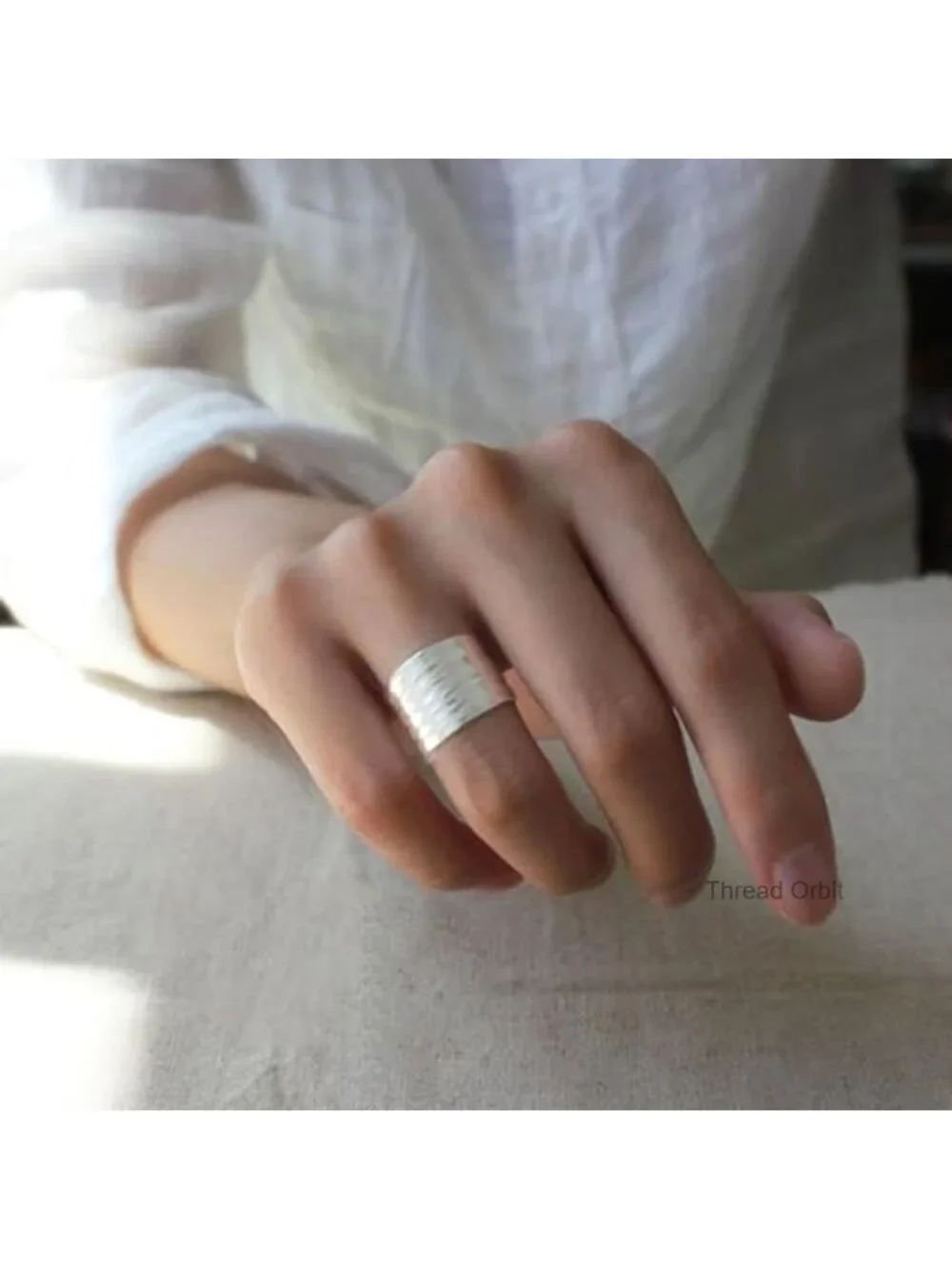Handmade Hammered Sterling Silver Open Adjustable Wide Cuff Band Ring